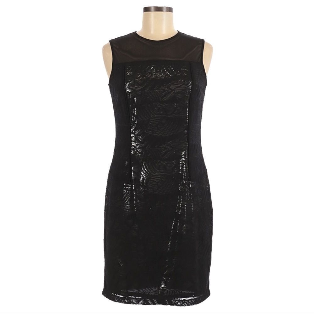 Marc New York Andrew Marc Metallic Black Lace Sheath Dress Size 4